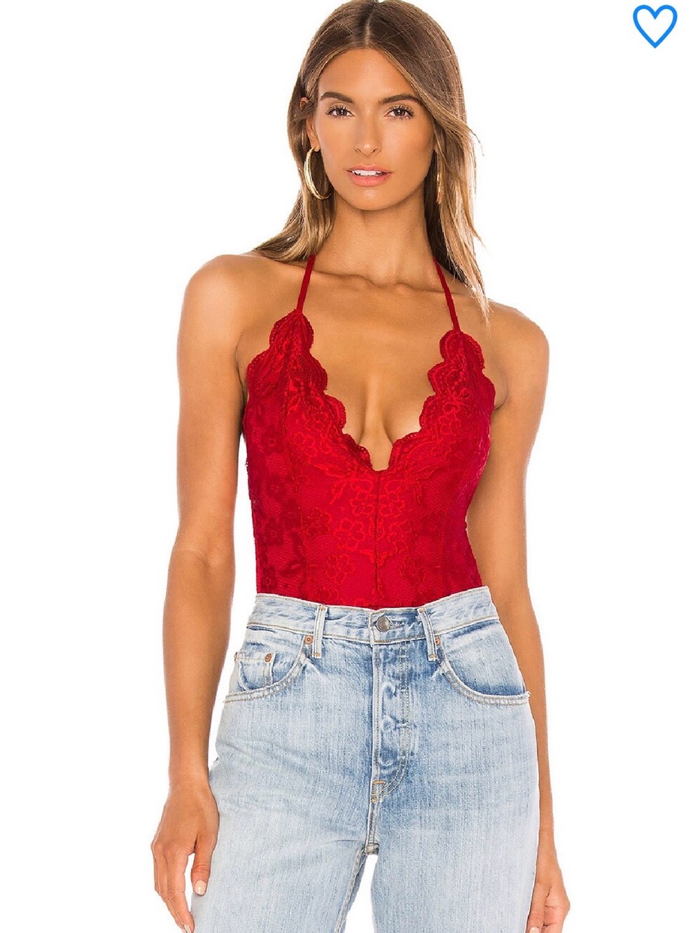 superdown Red Lace Halter Ivette Bodysuit